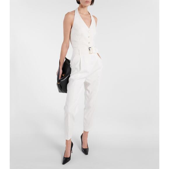 VERONICA BEARD Sofia Stretch-Linen Pant in White - Picture 4 of 15